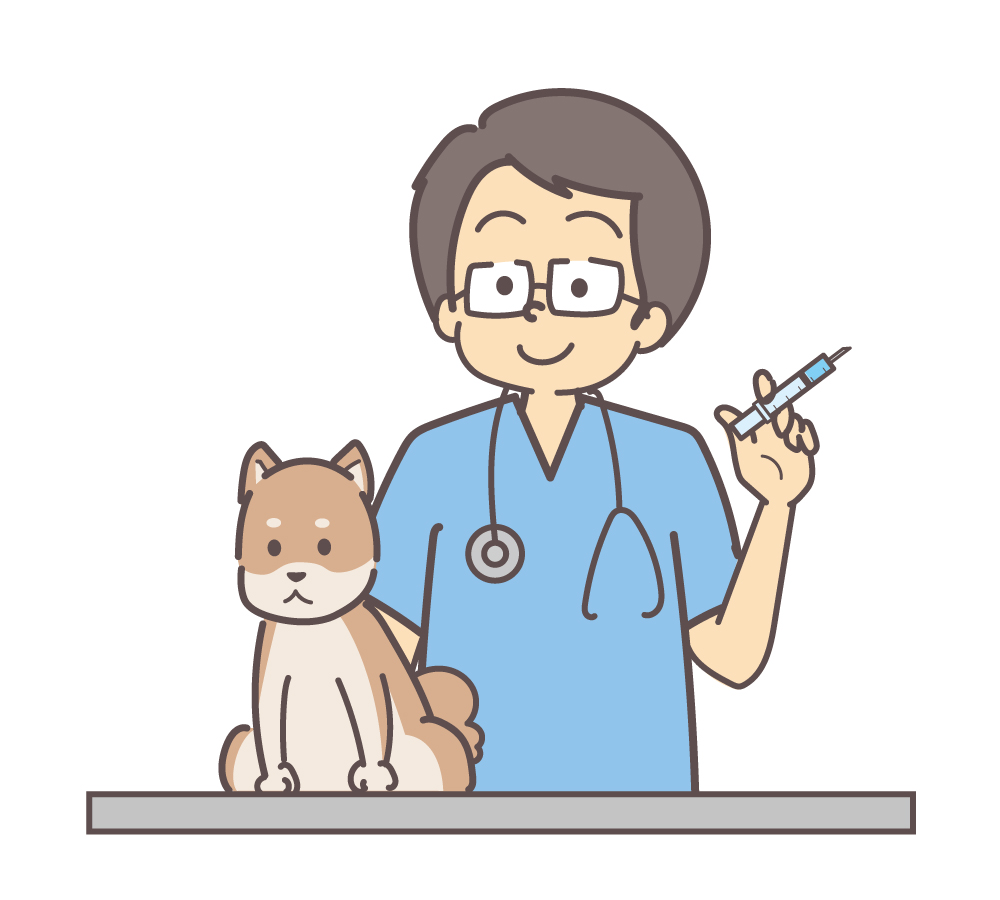 犬に注射しようとしている医師のイラスト